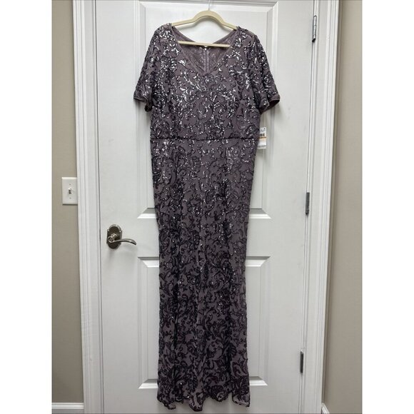 Alex Evenings Plus Size 16W Purple Sequined Short Sleeve Formal Gown Cocktail - Picture 3 of 10